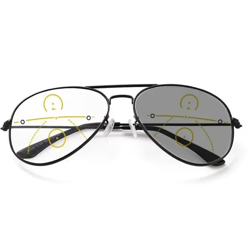 Unisex Fashion Photochromic Multifocal Presbyopia Glasses Ultra-light Anti-blue Light Reading Glasses Sunglasses 2 in 1