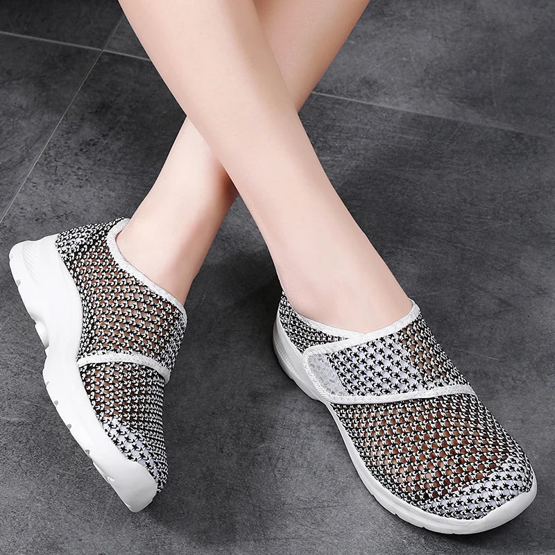 Women Mesh Shoes Summer Sports Black Outdoor Comfortable Loafers Monk Sneakers Girls For Walking Flats Mother Gift