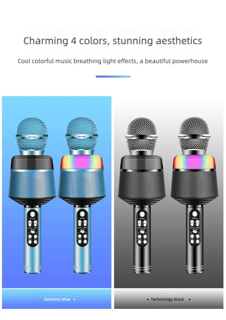 Karaoke Microphone for Kids & Adults - Bluetooth Microphones Singing Mic with Disco Lights, Echo Effect, Built-in Speaker