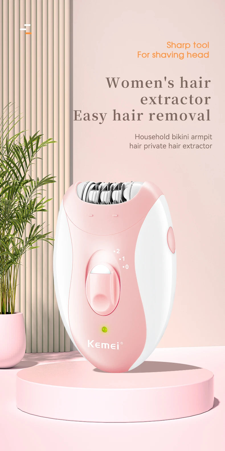 Kemei Rechargeable Women Epilator Electric Facial Body Hair Remover Bikini Trimmer Rotary Female Epilator For Face Leg With