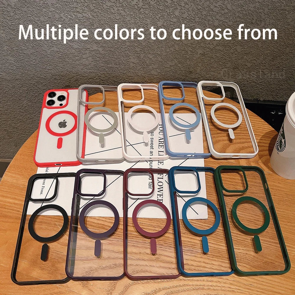 Luxury Magsafe Transparent Case For iPhone 16 15 14 13 12 11 Pro Max Plus X XS XR 13 Mini Magnetic Wireless Charge Phone Cover