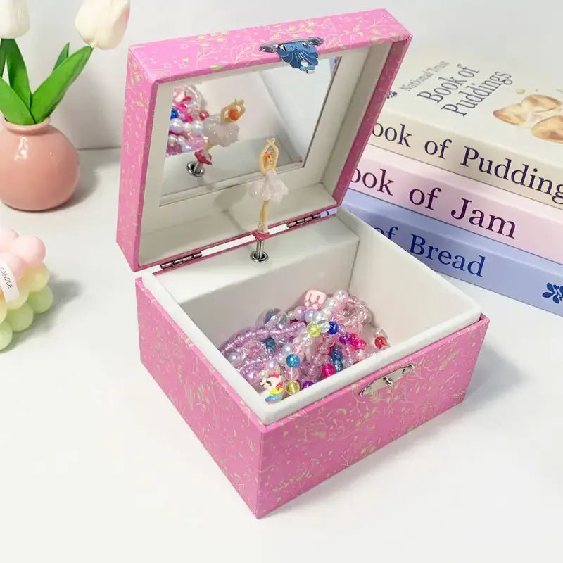Music Jewelry Storage Box Glitter Powder Pink Princess Little Girl Gift Ring/Necklace/Bracelet/Earring Storage Desk Organizer