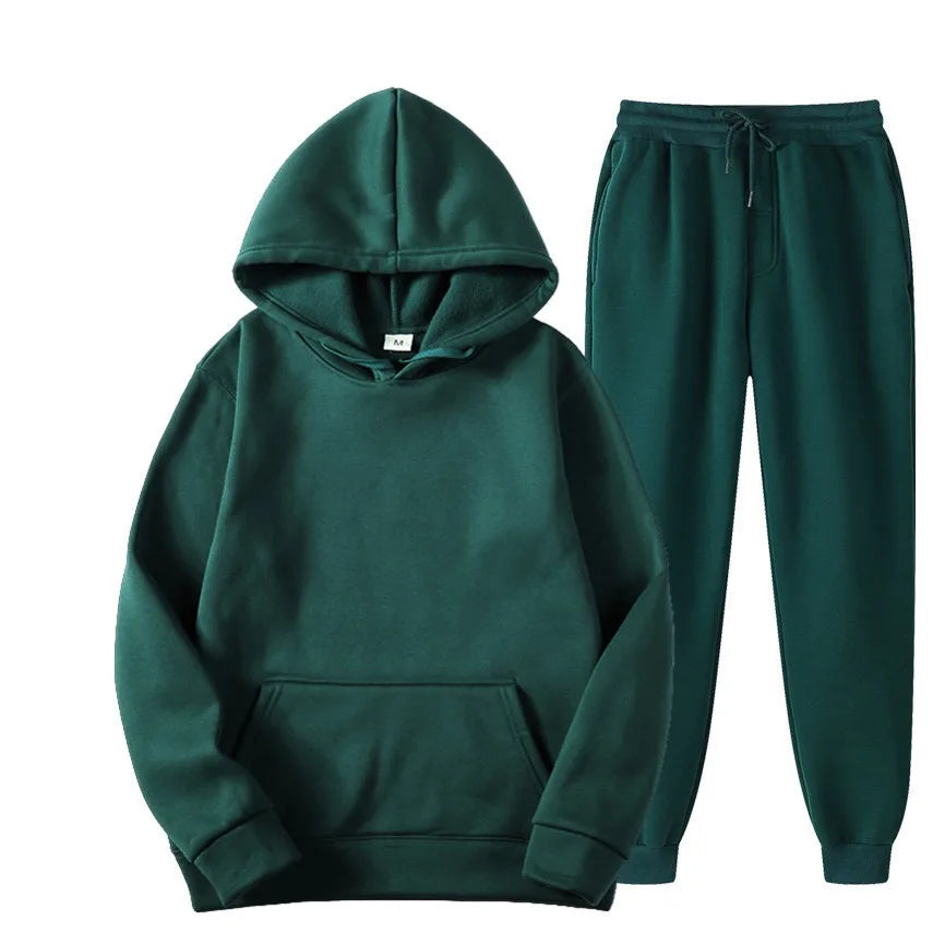 Men's Autumn and Winter New Solid Color Hoodie+pants Two-piece Set Fashionable Casual Sports Set Size S-3XL Men's Tracksuit