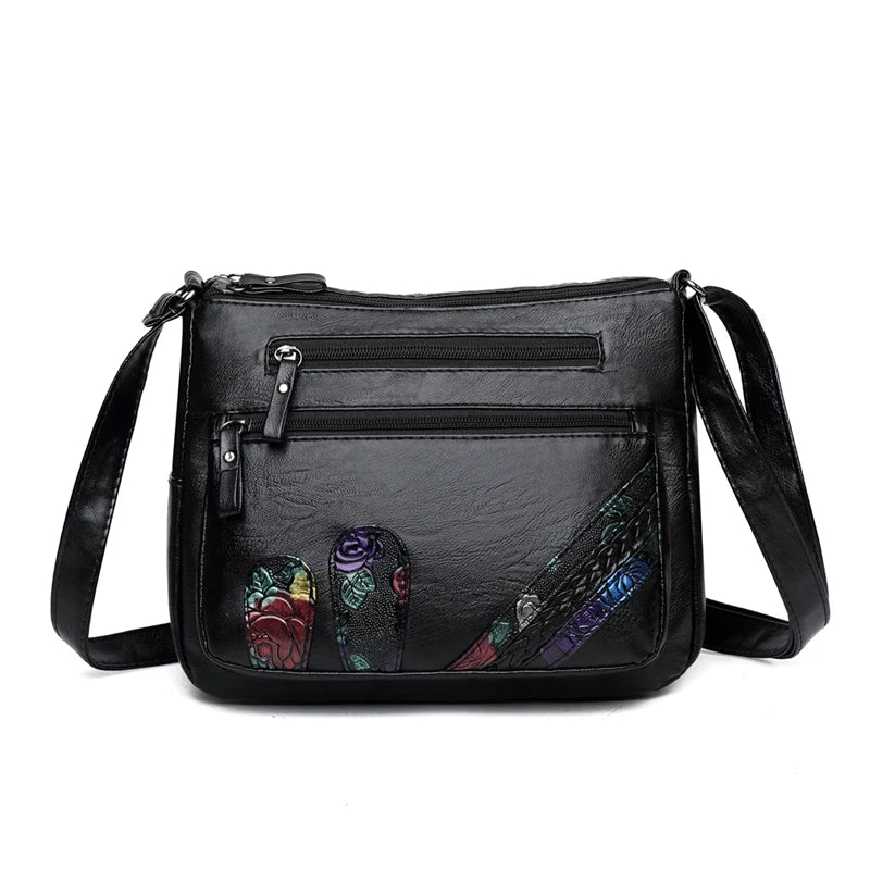 Luxury Soft Leather Women Messenger Shoulder Handbags and Purses Flowers Multi-pocket Crossbody Mommy Bag Ladies Sac 2022 New