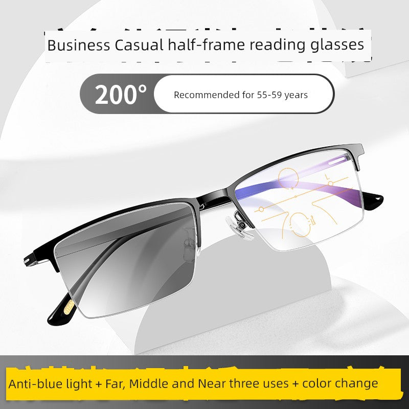 Yupingtang Super Light Presbyopic Glasses Men's Brand Anti-Blue Light Dual-Use Zoom Color-Changing Old Presbyopic Glasses Men