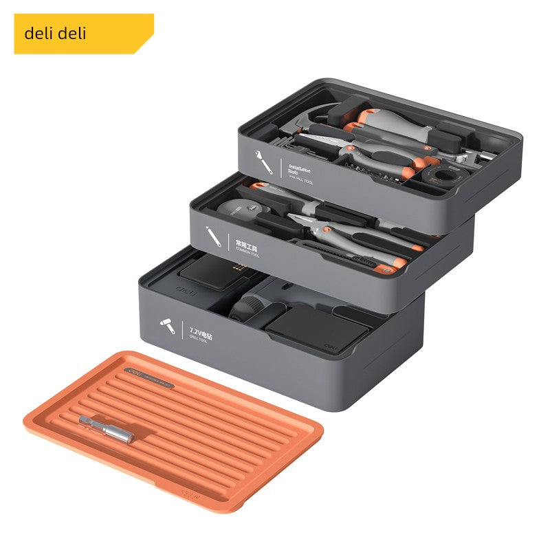 Deli Home Daily For Home Wire Cutter Hammer Lithium Electric Drill Emergency Repair Multifunctional Suit Tool H1001