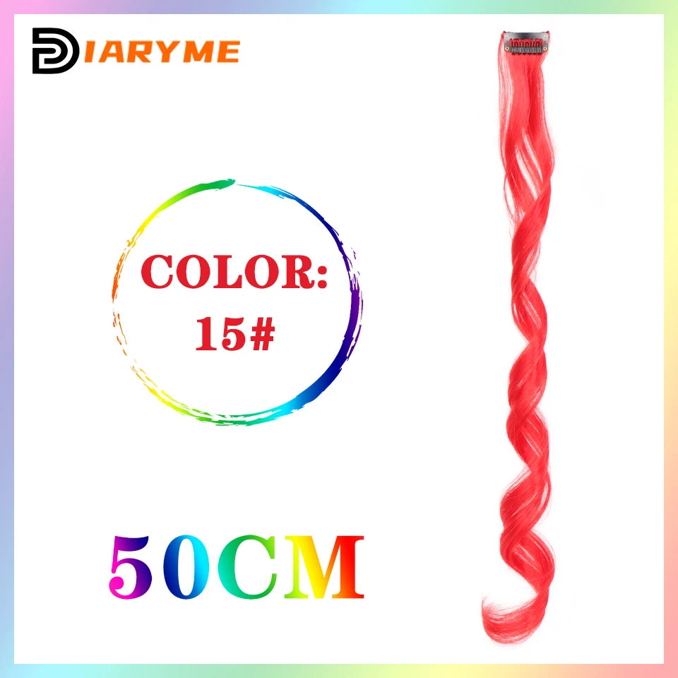 Colorful Hair Extensions Curly One Clip in Synthetic Long Hairpiece For Girls Women Kid Multi-colors Party Highlights Wig Piece