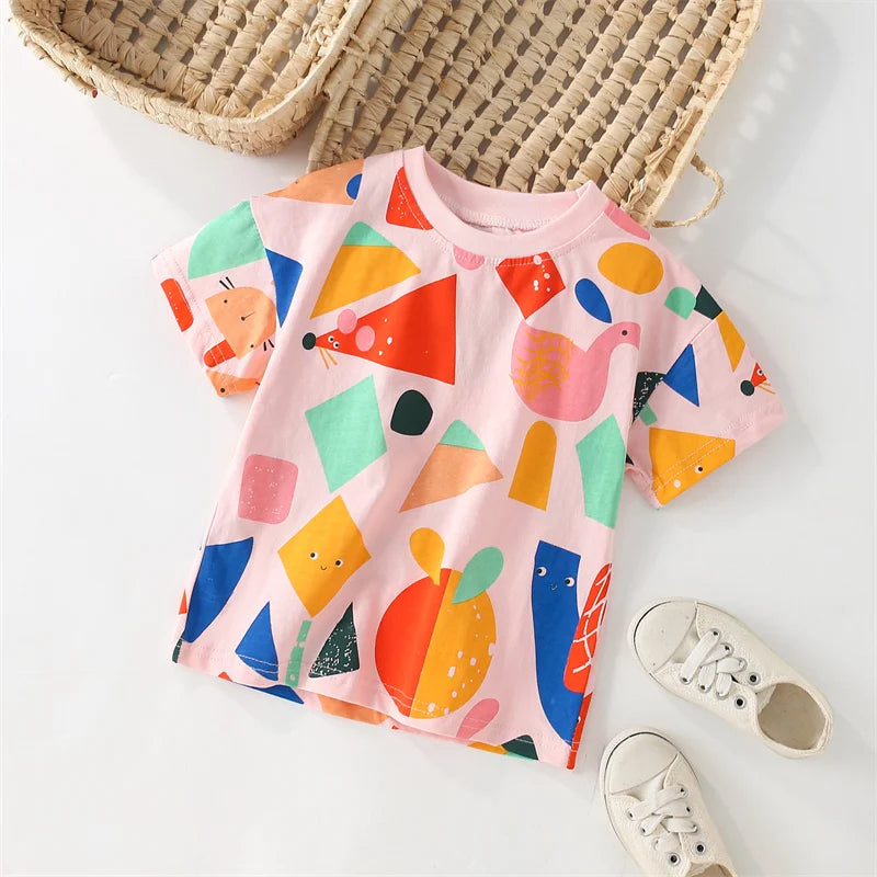 Jumping Meters 2-7T Animals Print 100% Cotton Baby Girls Tees Cotton Summer Toddler Clothes Kids Tops Children's Tshirts