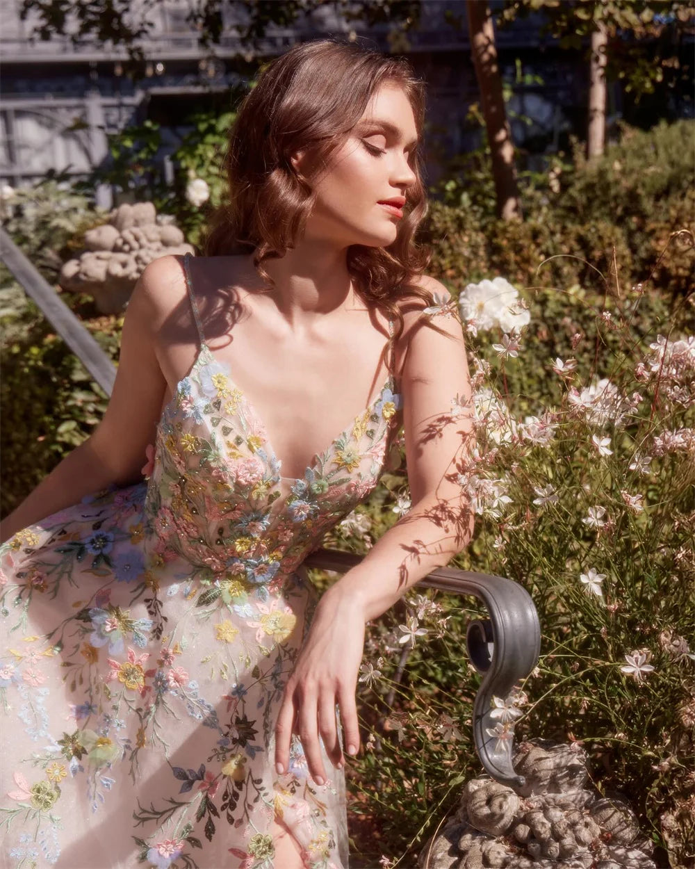 Amanda Customized Spaghetti Strap Floral Embroidery Tulle Prom Dress Side Split vestidos de noche A-Line Pleated Formal Evening