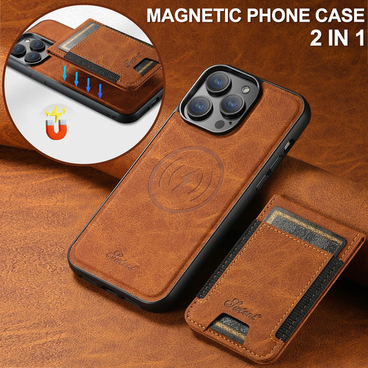 SUTENI Luxury Magsafe Leather Card Holder Phone Case Wallet Kickstand Cover For iPhone 17 16 15 14 13 12 11 Pro Plus Max