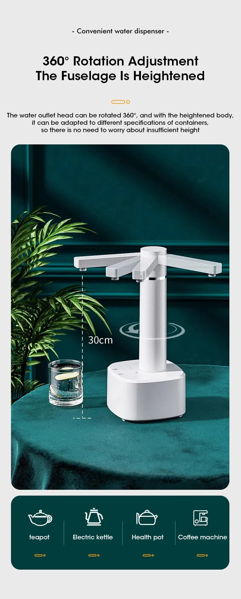 Adjustable Auto Electric Water Pump Dispenser with Foldable Base USB Charging for 5 Gallon Bottles