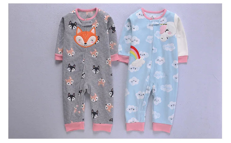 24M Toddler Baby Clothes Romper Children Fleece Outdoor Clothing Winter Warm Climbing Jumpsuit Zipper One-piece Coverall Pajamas