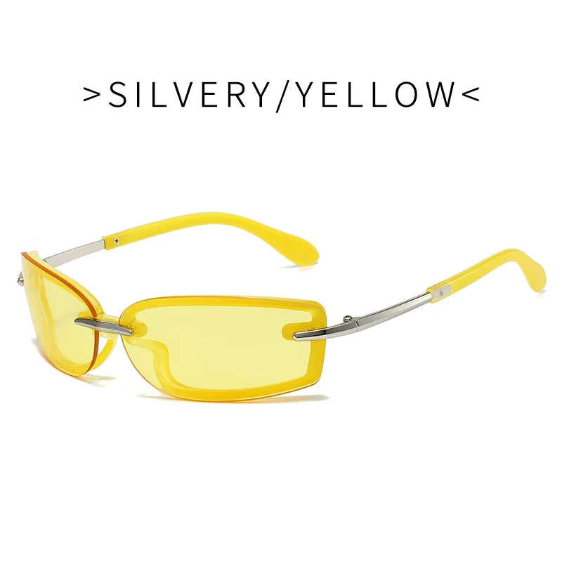 Rimless Y2K Style Sunglasses Rectangle Fashion Popular Women Men Shades Square Sun Glasses for Female Male Oculos Metal Frame