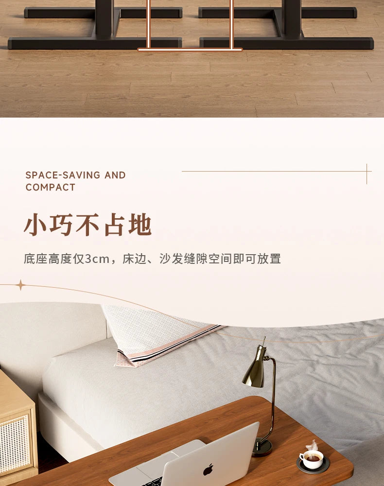 Pneumatic Lifting Laptop Desk Mobile Bedside Table Computer Desk Home Office Writing Desk with Wheels Storage Shelf