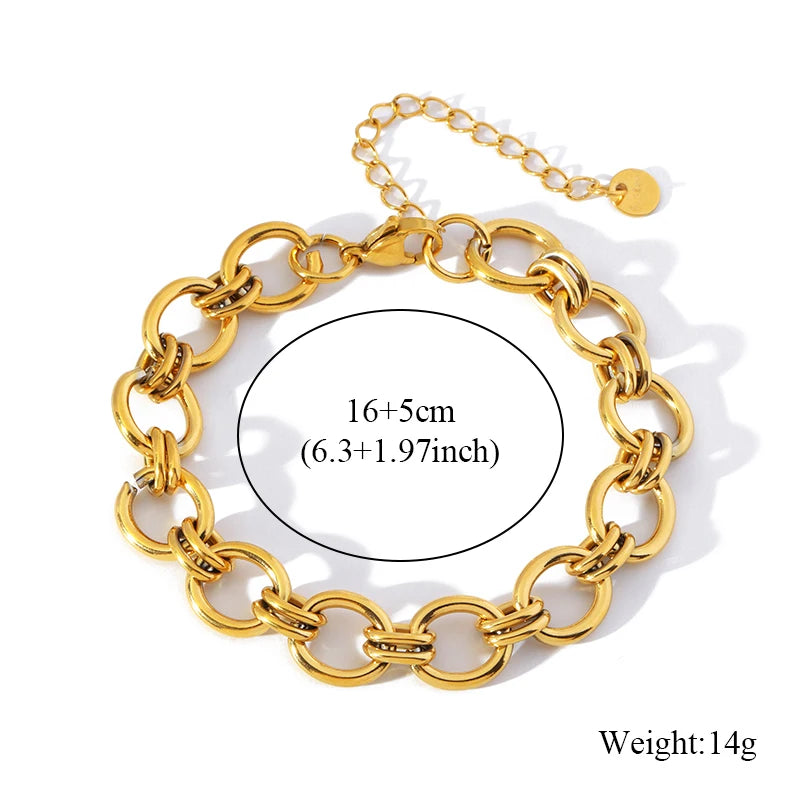 EILIECK 316L Stainless Steel Metal Texture Oval Chain Bracelet Bangle For Women 18K PVD Plated Wrist Chain Waterproof Jewelry