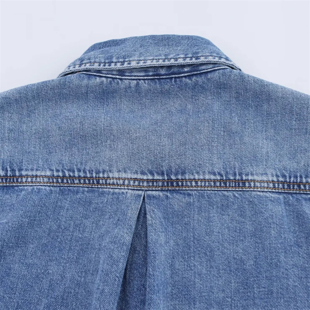 Women's Versatile Denim Long sleeved Short Shirt Top Long pants Set Spring/Summer New Product Casual Women's Wear