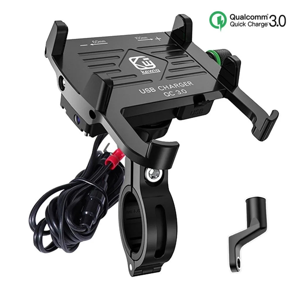 Whole Aluminium 12-24V Motorcycle Phone Holder USB Charger QC3.0 Fast Charging Mount Bicycle Handlebar Bracket for iPhone Huawei