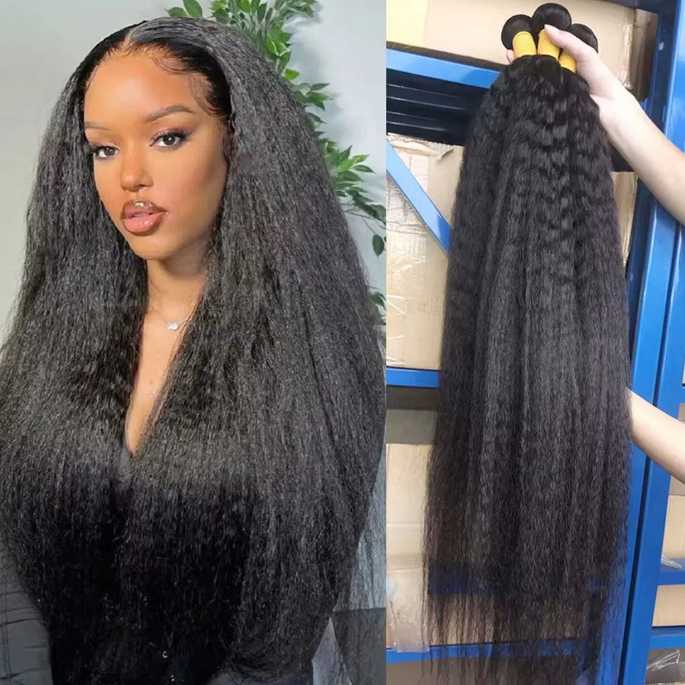 30 Inch Raw Hair Bundles Kinky Straight 3 4 Bundles 100% Human Hair Sew In Bundles Brazilian Virgin Remy Yaki Straight Bundles