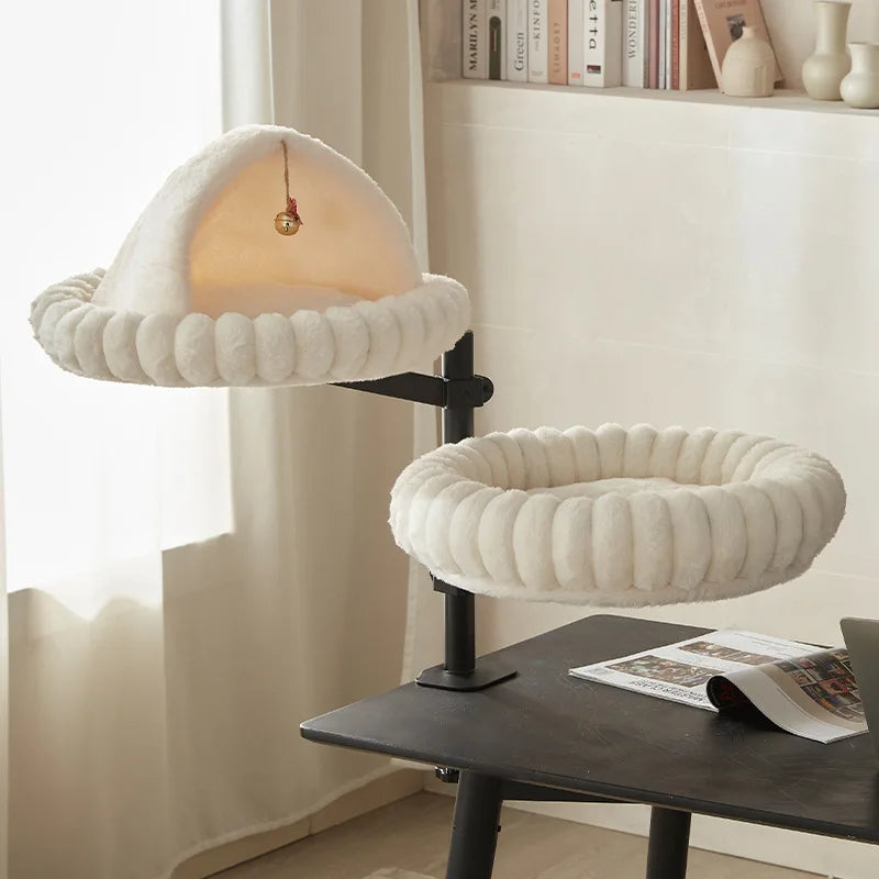 Desktop Cat Winter Bed Round Indoor Cats Comfortable Soft Desk Nest Pet Bed for Kitten Adjustable Height Cat Climbing Frame