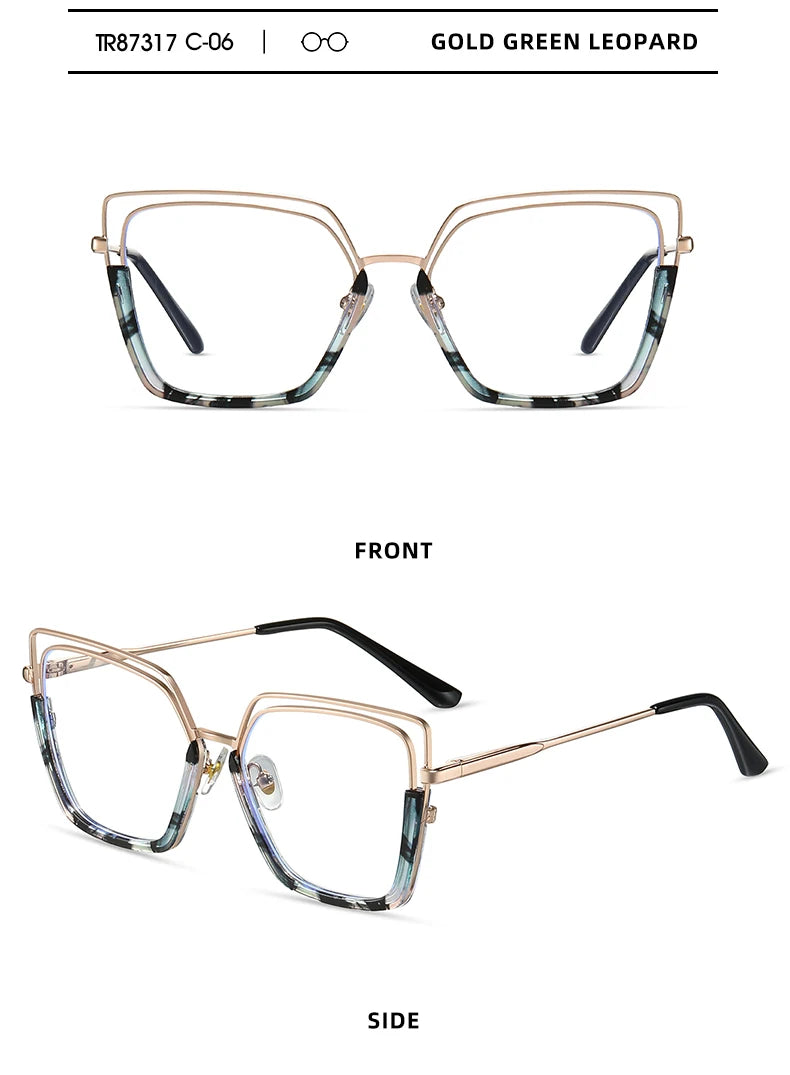 VICKY Fashion Geometric Square Large Frame Personalized Design Women's Anti-Blue Light Reading Glasses Customizable Prescription