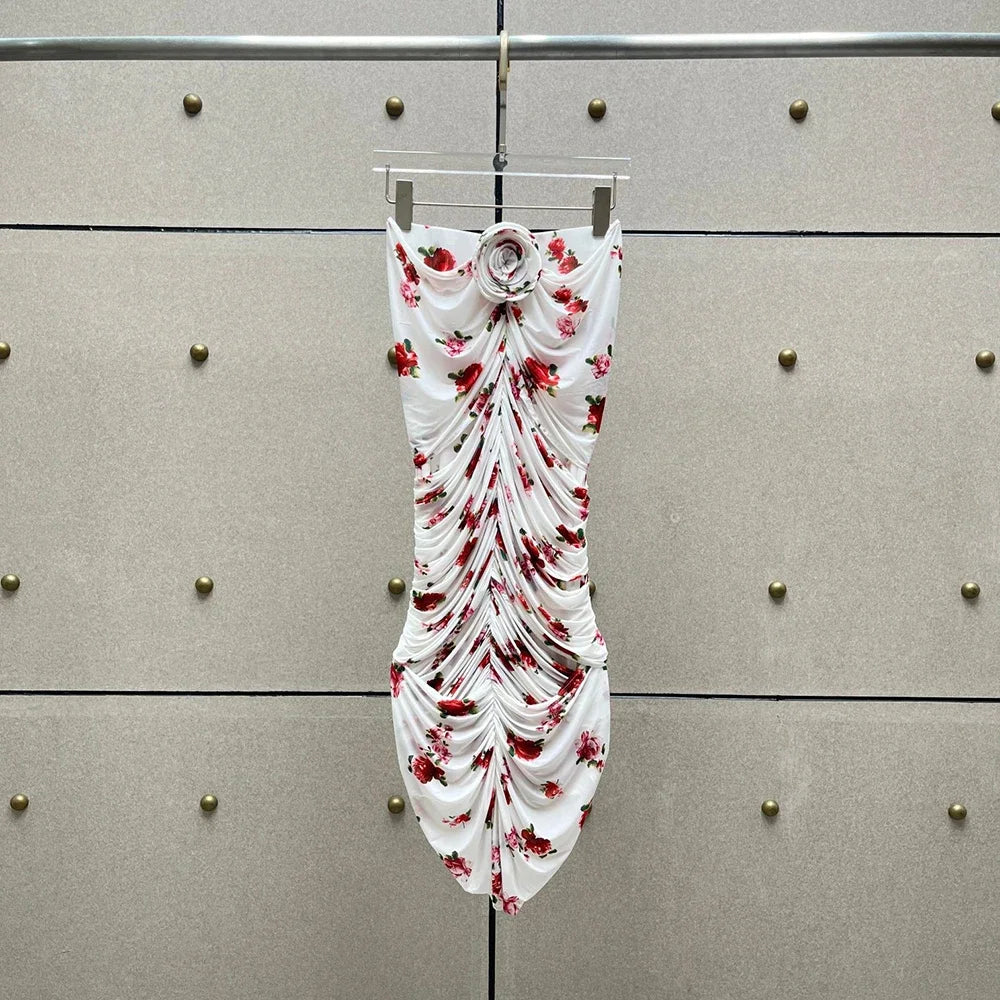 Handmade Floral Women's T Shirt Y2k Pleated Slim Temperament Elegant Round Neck Long Sleeve Blouse 2025 Early Spring New