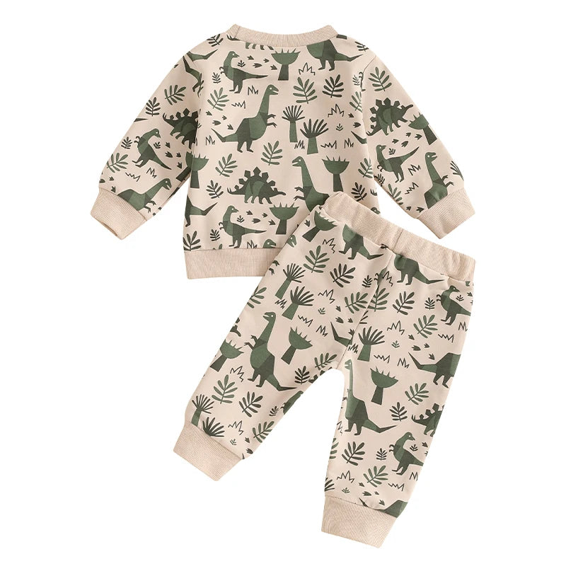 Toddler Boys Clothes Dinosaur Print 6 12 18 24 Months 3T 4T Outfits Long Sleeve Pullover Jogger Pant 2PC Sets