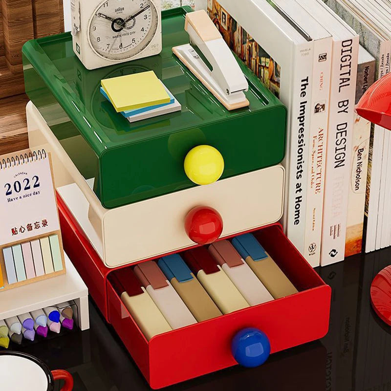 Dopamine Desk Organizer Drawer Box Desktop Stackable Dust-proof Storage Drawers Large Capacity Stationery Cosmetic Storage Box