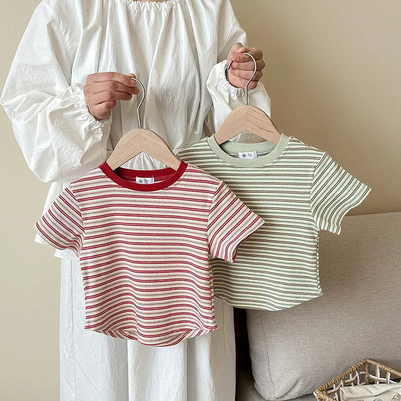 Children's Short Sleeve Boys Girls Summer New Striped T-shirt Baby Thin Bottoming Shirt Casual Wear