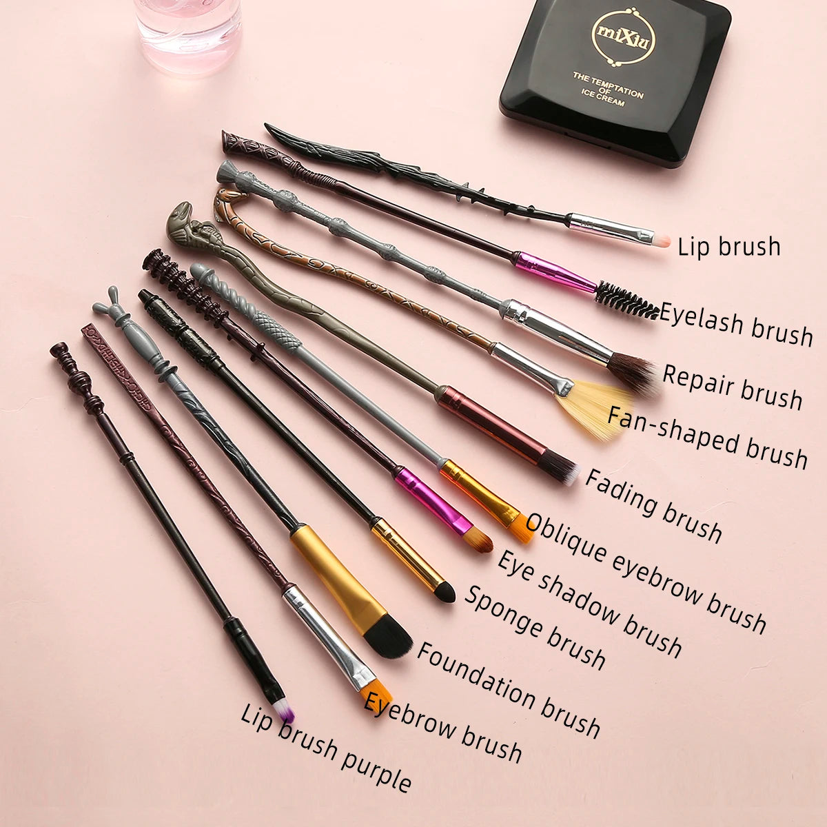 11pcs Harry Potter Series Wand Makeup Brush Set Vintage Metal Makeup Brush Eyeshadow Brush Birthday Party Gift Professional Eye