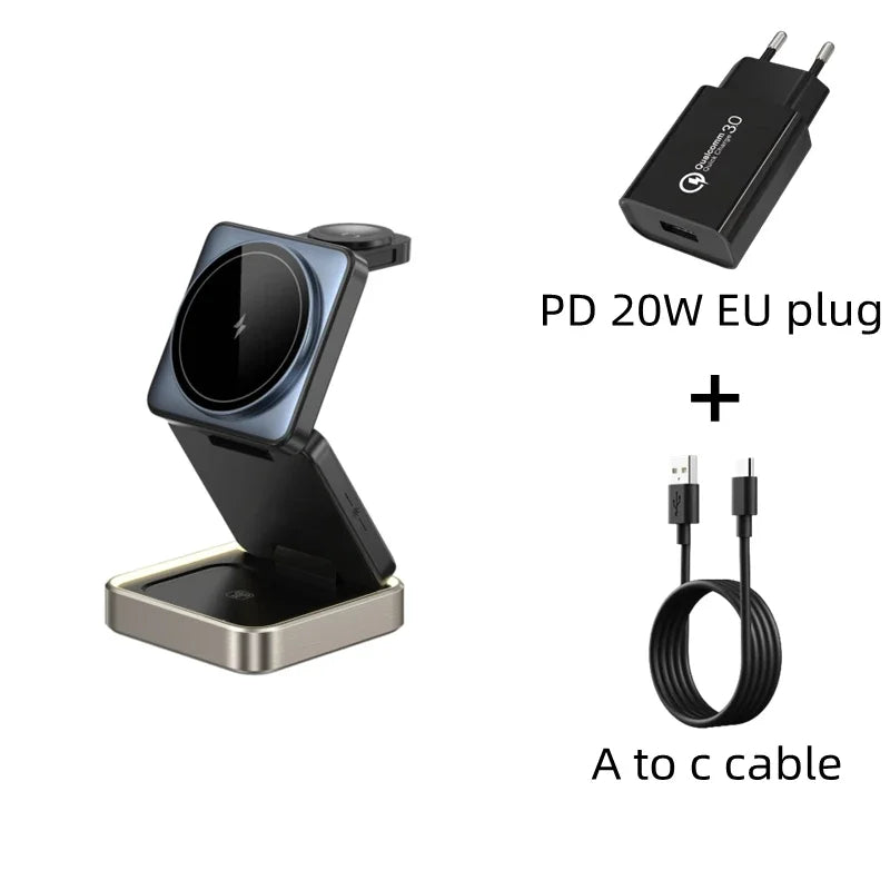 Wireless Charger 3-in-1,Portable Travel Foldable Charger Aluminum Stand for iPhone 15 14 13 12 Pro Max Plus Watch & Airpods