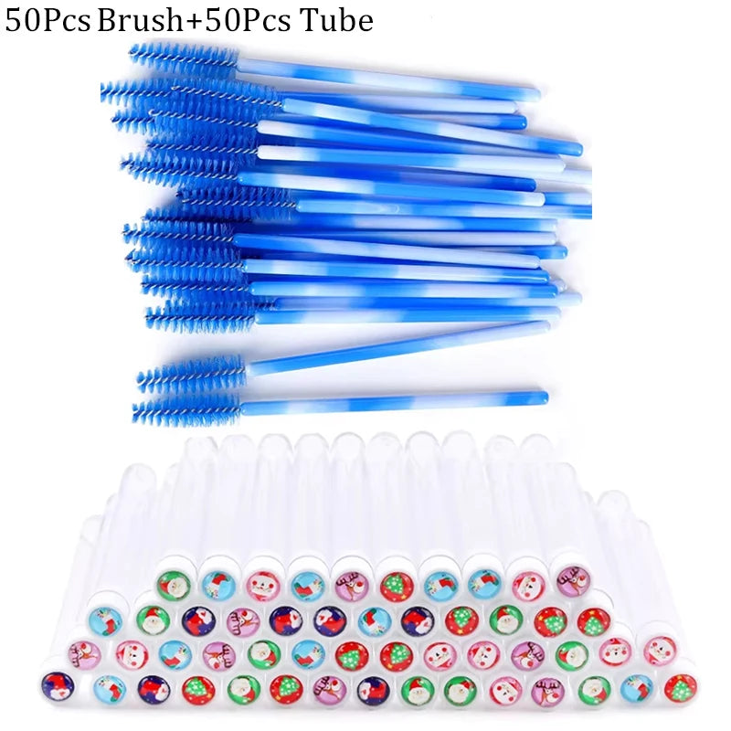 20/50pcs Reusable Christmas Eyelash Brush Tube False Mascara Wands Dust-proof Eyebrow Brush Container Lash Extension Makeup Tool