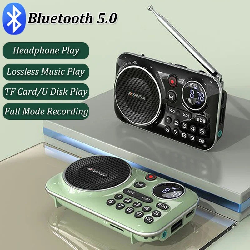 SANSUI F21 Outdoor Portable Multifunctional Walkman FM Radio Bluetooth Speaker MP3 Music Player Supports Recording Headphones
