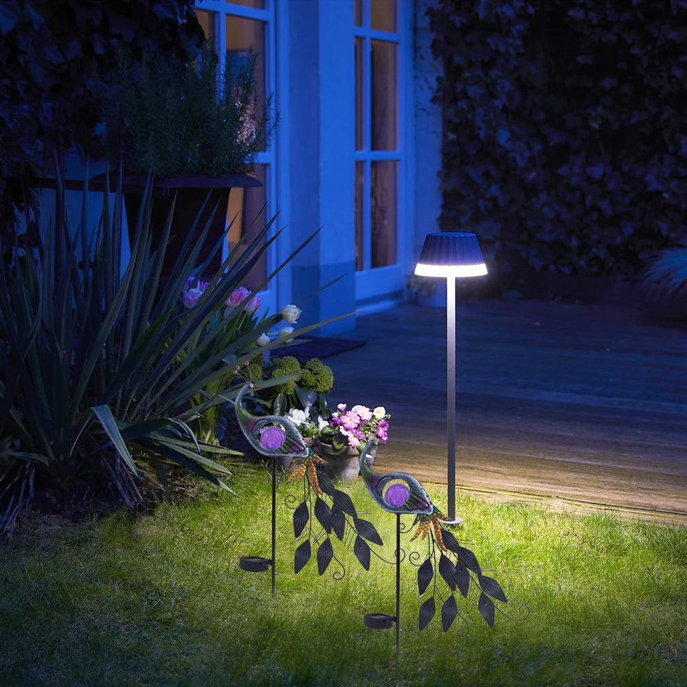1pc Peacock Solar Garden Light, Solar Landscape Lights Metal Solar Pathway Stake Lights with Crackle Glass Ball Decor Lights