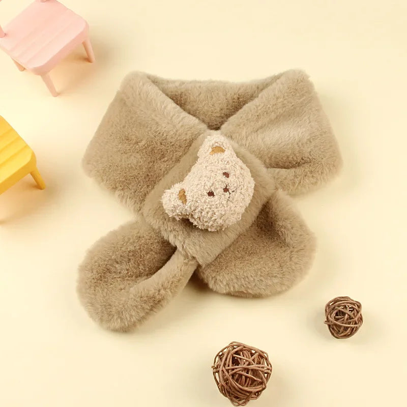 Winter Warm Plush Baby Scarf Cute Caroon Bears Boy Girl Scarves Newborn Toddler Faux Fur Children Cross Neckerchief  Baby Shawls