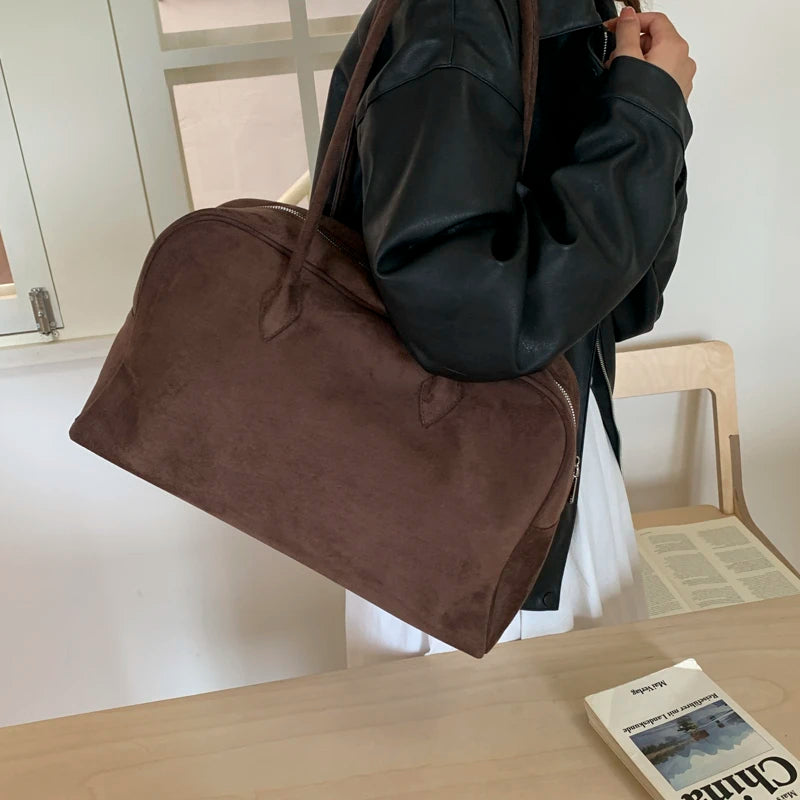 Vintage Women Business Shoulder Bags Simple Ladies Commute Tote Bag Suede Leather Female Underarm Bag Burgundy Large Handbags