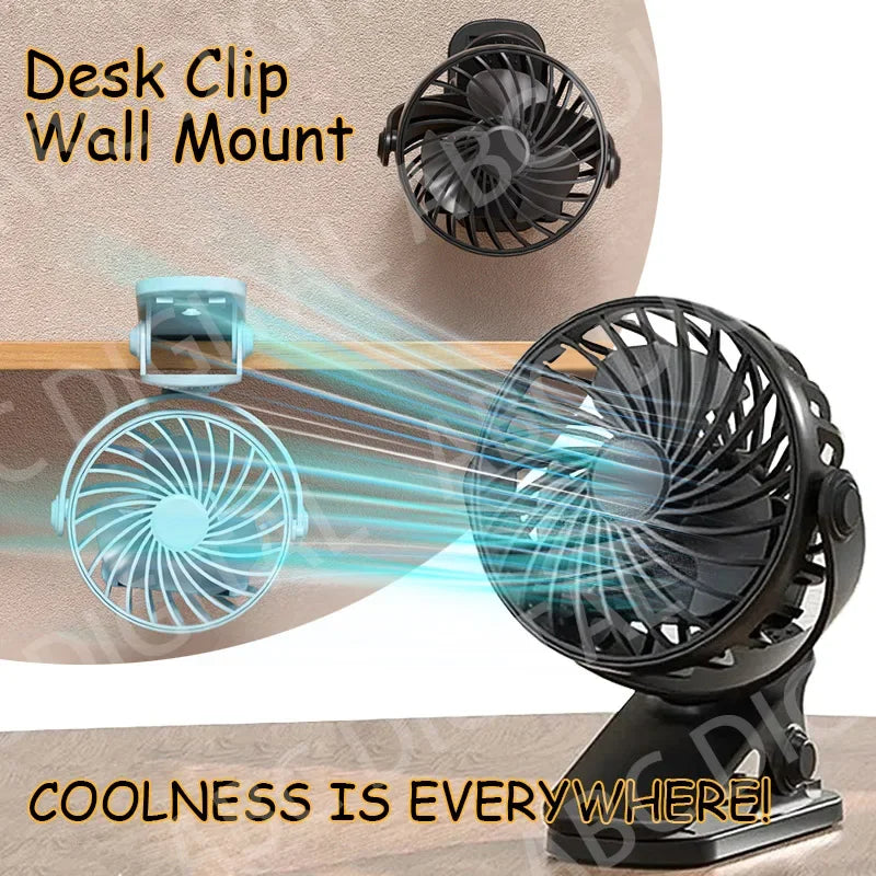 Portable Rechargeable Electric Fan 720° Rotating Hanging Clip Fan with NightLight Office Bedroom Dormitory Outdoor Small Fan