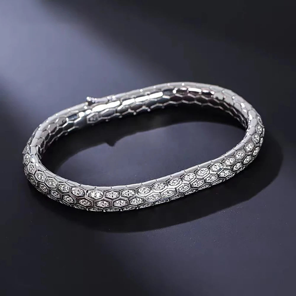 Serpent Honeycomb Bangle Micro Pave CZ Sapphire White Green Black Crystal Zircon Anti-tarnish Party Jewelry for Her Him