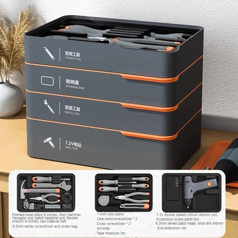 Daily Household Hand Tool Sets Multifunctional Hand Tool Sets Wire Cutter Hammer Lithium Electric Drill Emergency Repair Tools