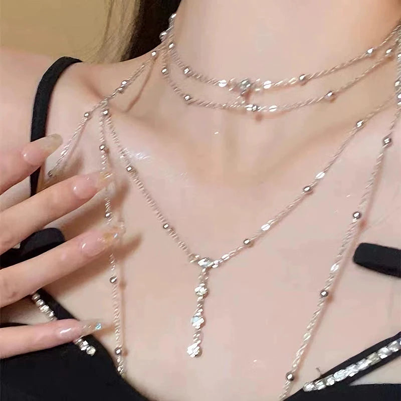 Sexy Rhinestone Round Beads Waist Chain Beach Bra Bikini Chest Chain Zircon Tassel Women Body Chain Jewelry Accessories