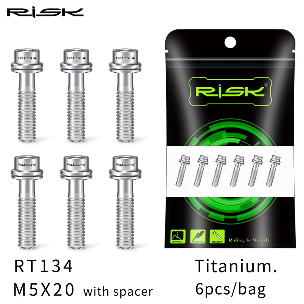 6pc RISK Ti Bolts With Washer M5x18/20mm Titanium Screw For MTB Road Bike Front Fork Bicycle Stem Fixed Bolt Cycling Accessories