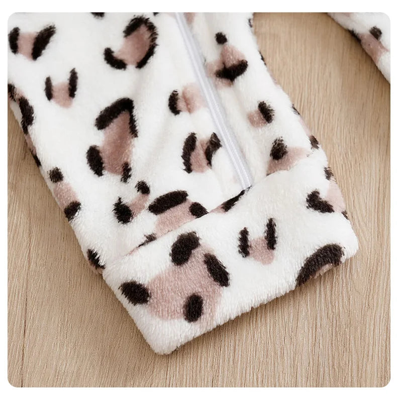 Autumn and Winter Comfortable Warmth white leopard Romper Onesie Newborn Knitted Newborn Baby Boy Newborn Baby Girl Toddler cool