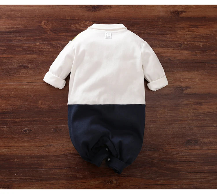 Spring and Autumn Boys Costume Baby Romper Jumpsuit 100% Cotton Cool Gentleman Suits Aviator Long Sleeve Clothes Toddler Onesie