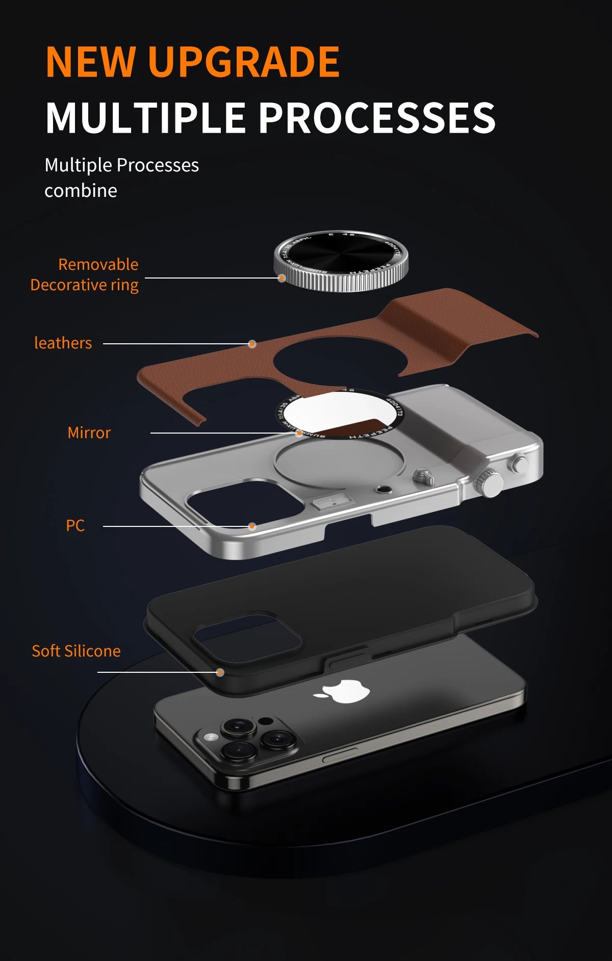 Retro Magnetic Multifunctional Camera Phone For 16 15 14 13 12 11 Pro Cosmetic Mirror Shockproof Cover
