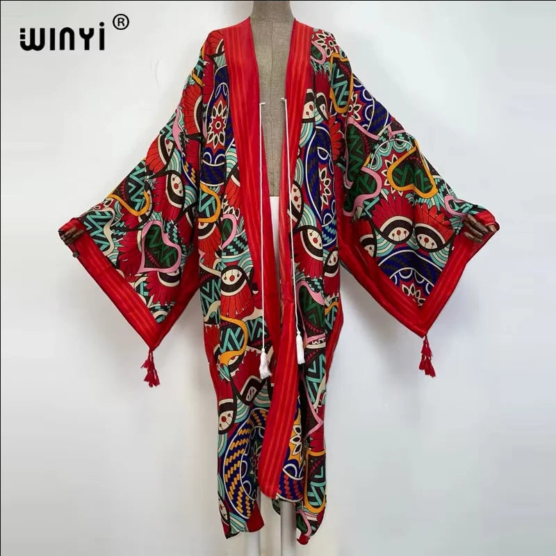 WINYI print summer maxi dress Muslim Abaya Lady beach cover up muslim woman dresses Beachwear fashion Kaftan abaya dubai luxury