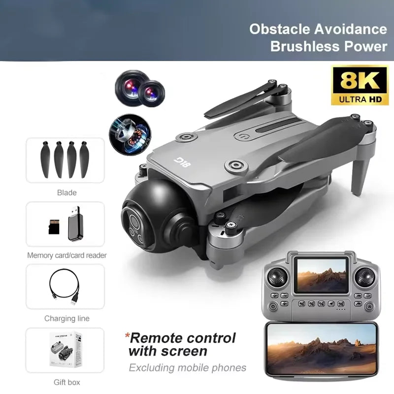 2025 New D18 Drone 8K HD Dual Camera Aerial Photography Obstacle Avoidance Brushless Motor 5G WIFI GPS Return 18000m Quadcopter