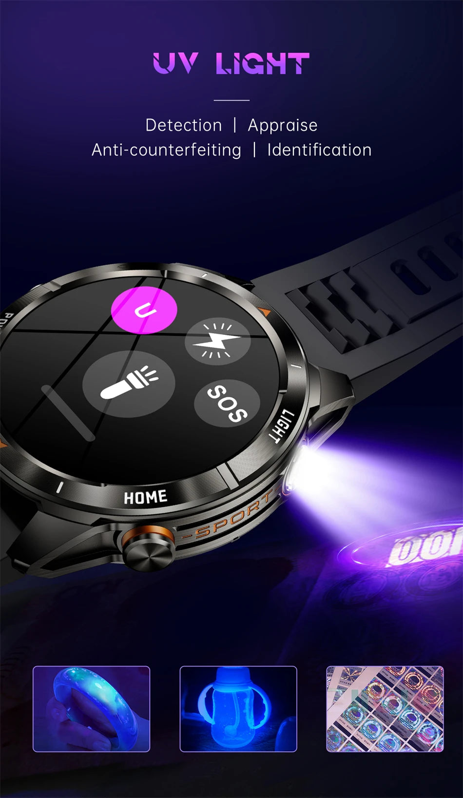 Military Smart Watch Men 10ATM Waterproof 1.46" AMOLED Screen LED Flashlight 515mAh Battery Heart Rate Sport BT Call Smartwatch