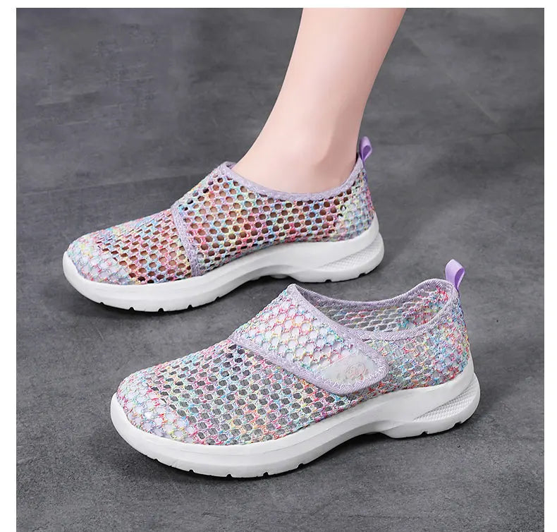 Women Mesh Shoes Summer Sports Black Outdoor Comfortable Loafers Monk Sneakers Girls For Walking Flats Mother Gift