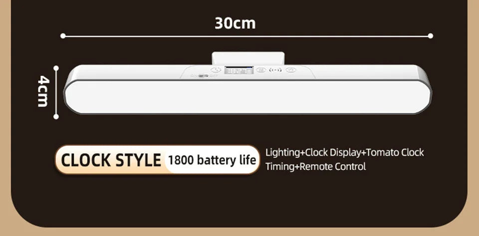 Eye-care Magnetic Desk Lamp USB Rechargeable LED Night Light Battery Status & Time Display Reading Light Table Lamp for Kitchen