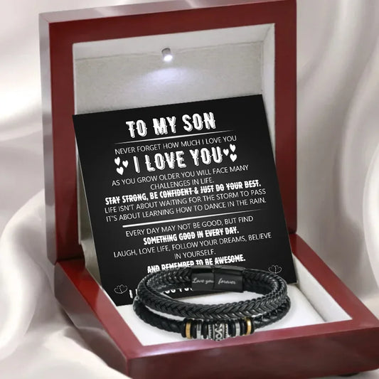 To My Son Bracelet, Stainless Steel Bracelet Son Inspirational Gifts From Mom Dad, Birthday Gifts For Son Message Card Gift Box