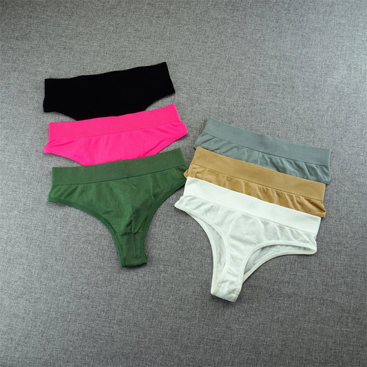 2pcs High Elastic Women T-back Seamless Plus Size Sports Underwear Solid Color Mid Waist Sexy Thong Europe Size S/M/L/XL/XXL